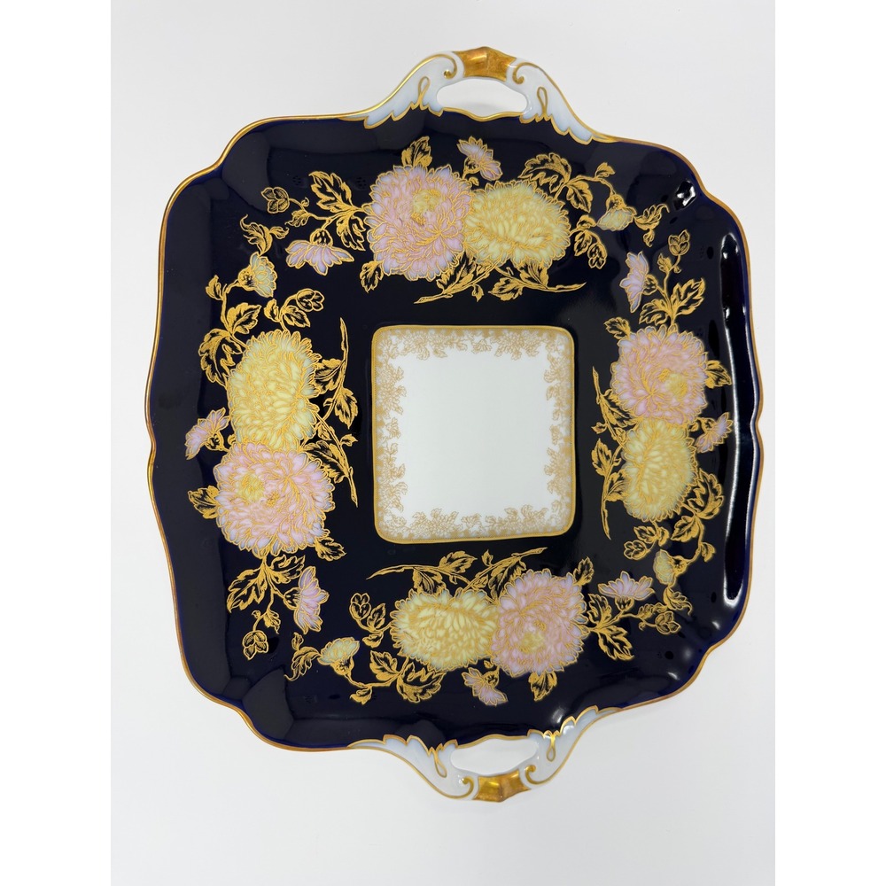 VTG Hutschenreuther Hohenberg Madeleine Echt Kobalt Gold Handle Cake Platter